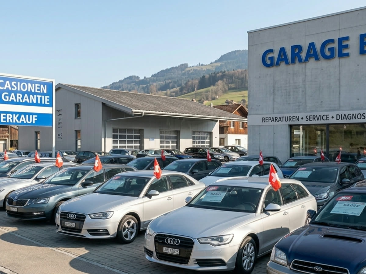 Fahrzeuge vor dem Garagengebäude