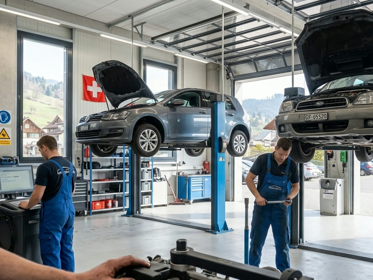 Service bay and workshop area at Keller Motorsport in Thun